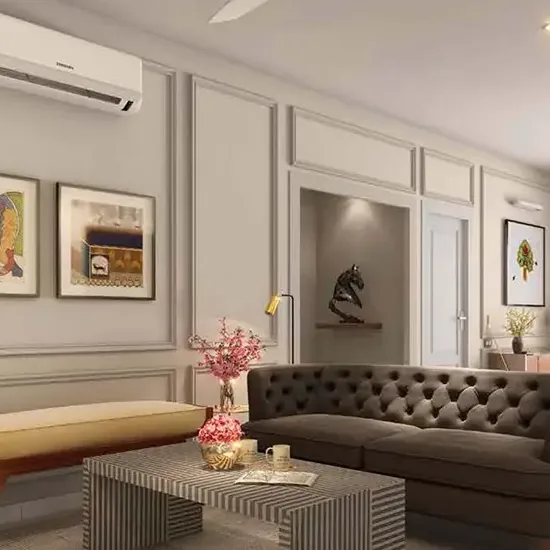 Brigade Citadel, Moti Nagar, artistic impression A living room with a balcony view at Brigade Citadel